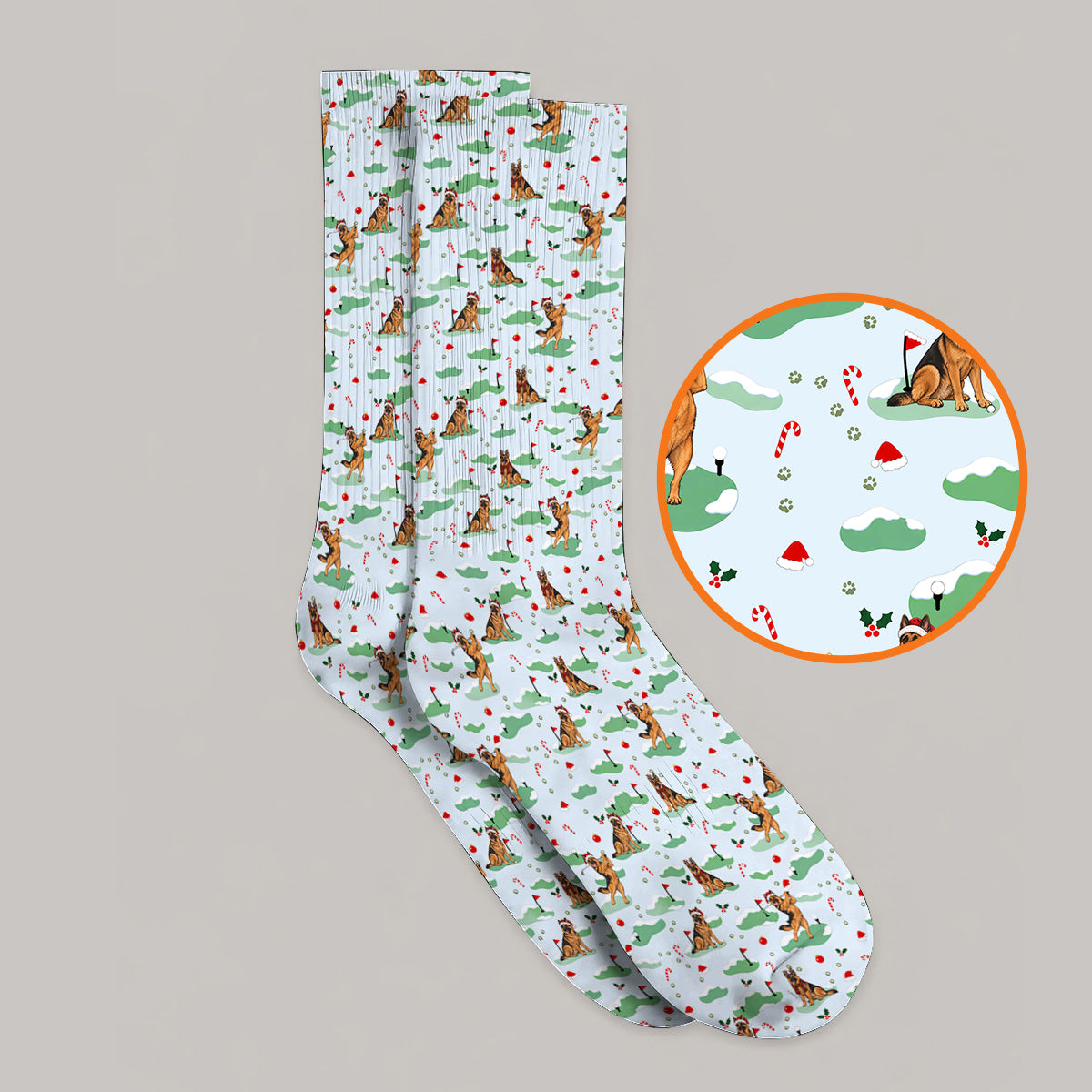 Funny German Shepherd Christmas Golf Socks, German Shepherd Pattern Golf Sock, Xmas Golf Gift for Golfers