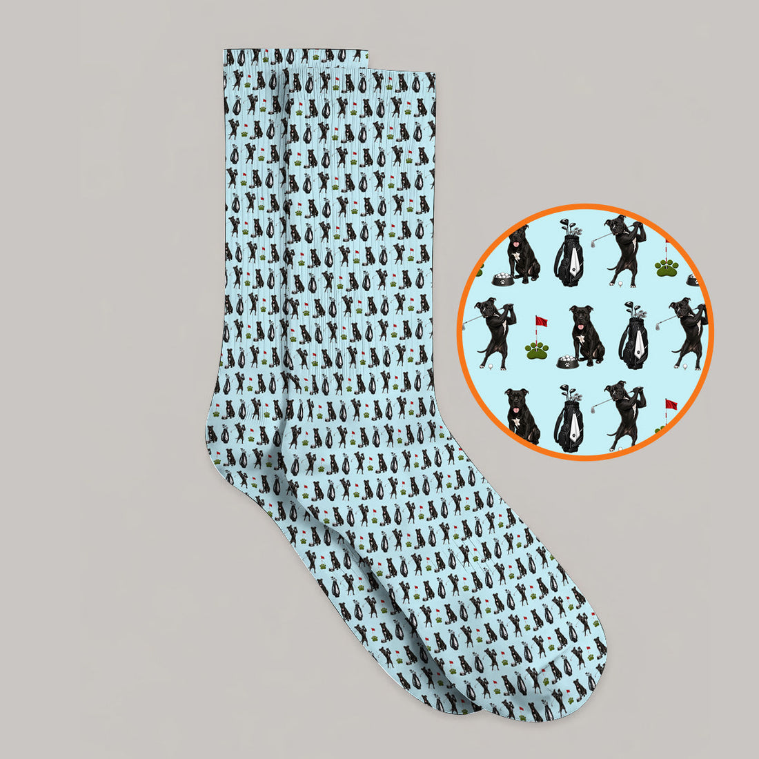 Funny Pit Bull Golf Pattern Socks, Black Pit Bull Golf Sock for Golfer, Golf Gift For Dog Lovers