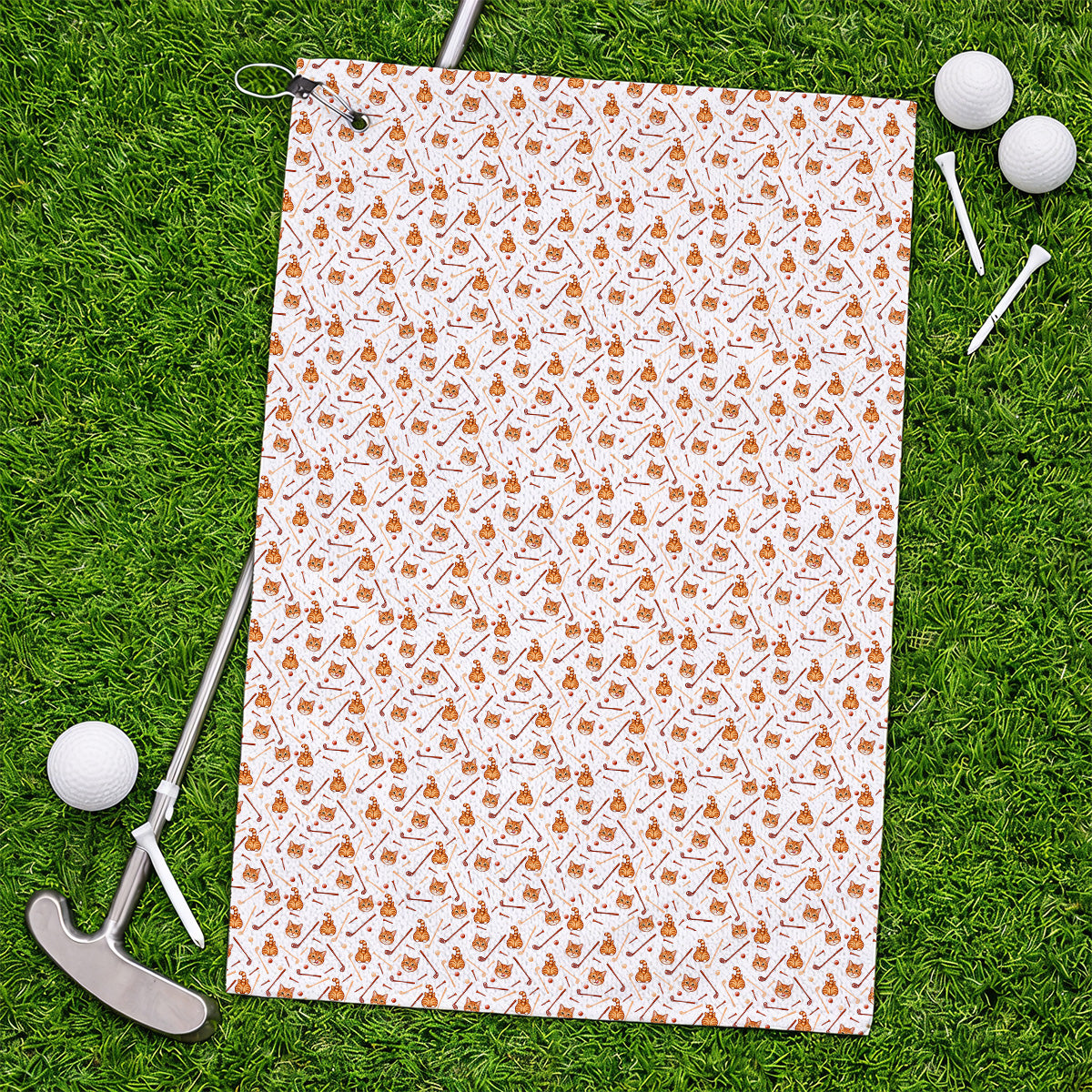 Orange Tabby Cat Golf Towel, Funny Cat Butt & Golf Pattern Towels, Unique Golf Apparel Gift for Cat Lovers