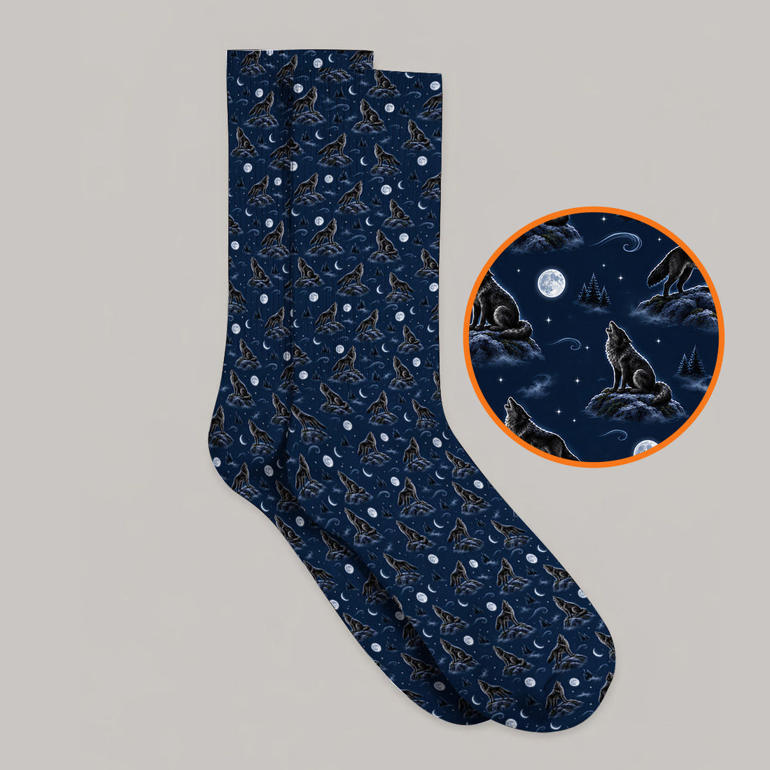 Howling Wolf Golf Socks, Moonlight Wolf Pattern Golf Sock, Crazy Golf Gift for Golfer