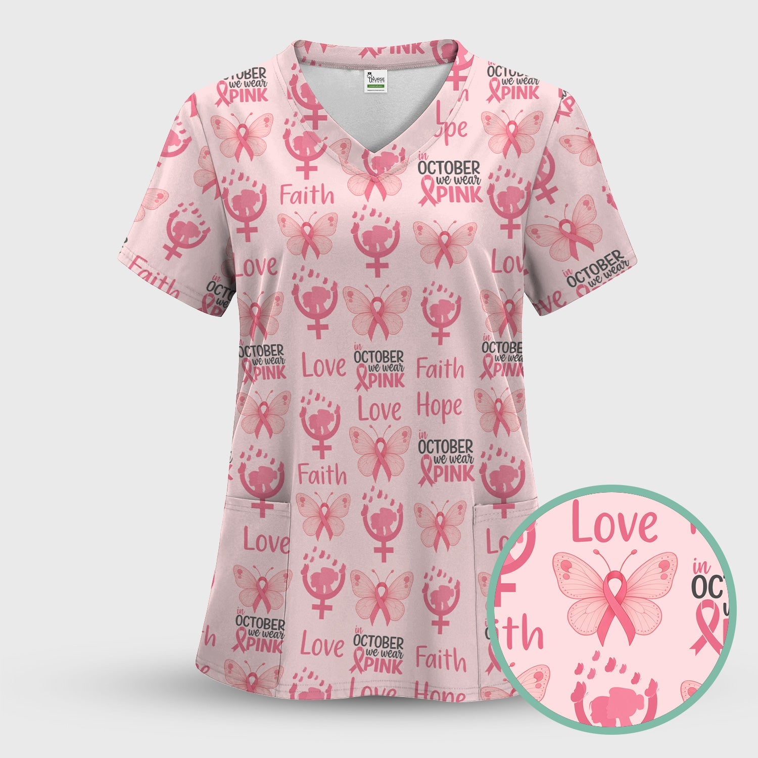 Breast Cancer Warrior Shirt - Faith Hope Love & Pink Ribbon Butterfly Design - October Gift for RN LPN CNA