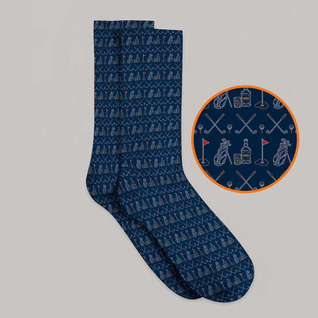 Bourbon Golf Socks, Whiskey & Golf Club Pattern Sock, Classic Gift For Bourbon Loving Golfers