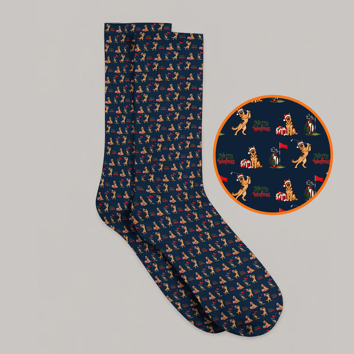 Merry Woofmas German Shepherd Golf Socks, Christmas Dog Pattern Golf Sock, Xmas Golf Gift For Dog Lovers