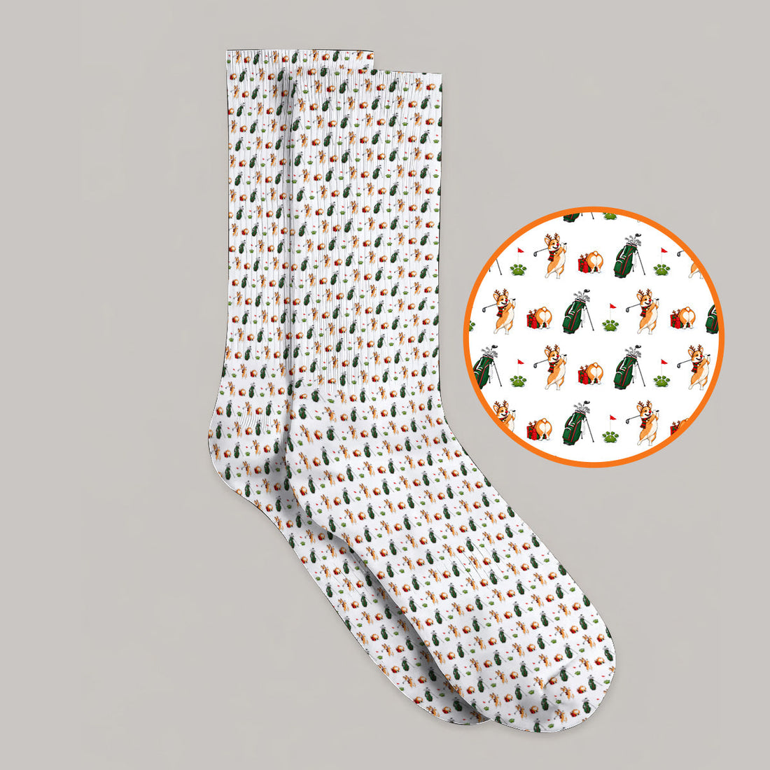 Funny Corgi Christmas Golf Socks, Xmas Corgi Pattern Golf Sock, Golf Gift For Golfers