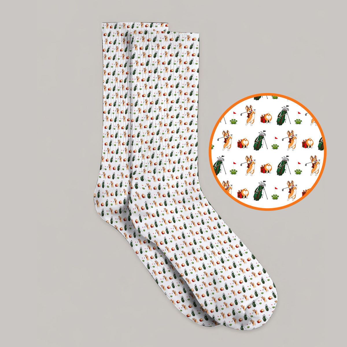 Funny Corgi Christmas Golf Socks, Xmas Corgi Pattern Golf Sock, Golf Gift For Golfers