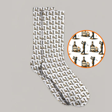 Bourbon Golf Socks, Whiskey Lover Golf Pattern Sock, Funny Golf Gift For Golfer