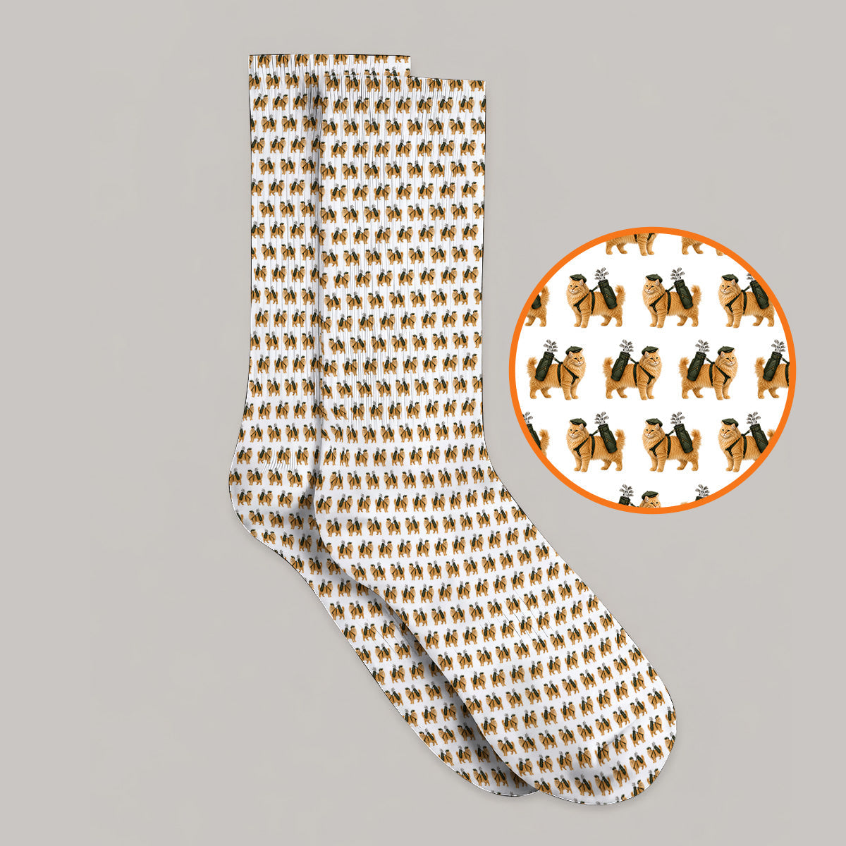 Ginger Long Hair Cat Golf Socks, Cute Orange Cat Pattern Golf Sock for Cat Lovers, Golf Gift for Long Haired Cat Owners
