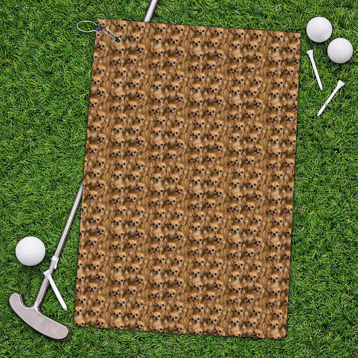 Chihuahua Middle Finger Golf Towel, Funny Chihuahua Pattern Golf Towels for Dog Lovers, Golf Gift For Golfer