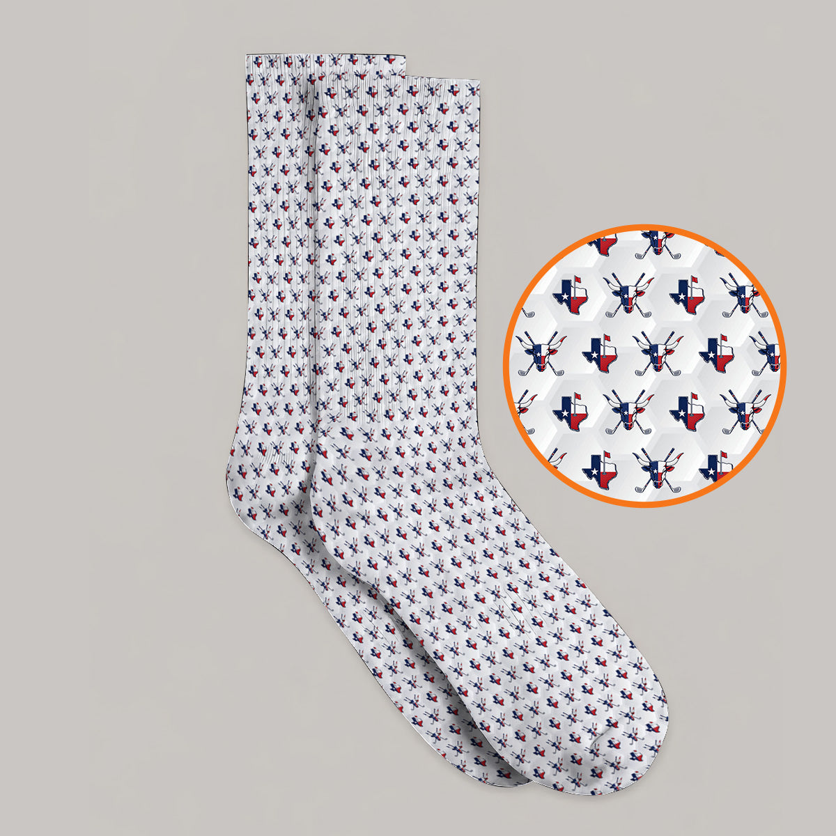 Texas Longhorn Golf Socks, Texas Flag Golf Pattern Sock, Western Longhorn Golf Gift For Golfer