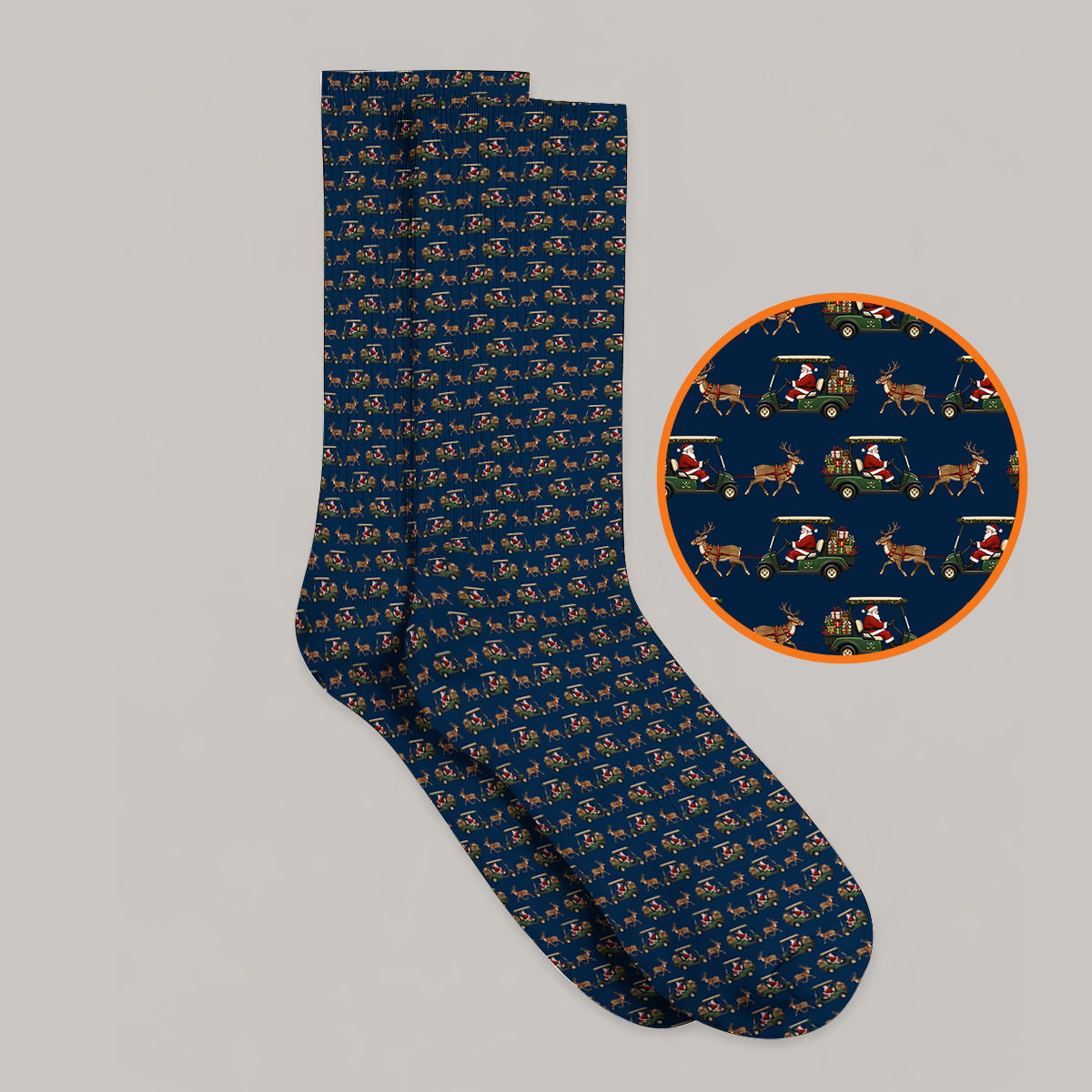 Santa Reindeer Golf Cart Socks, Xmas Pattern Golf Sock, Crazy Christmas Golf Gift