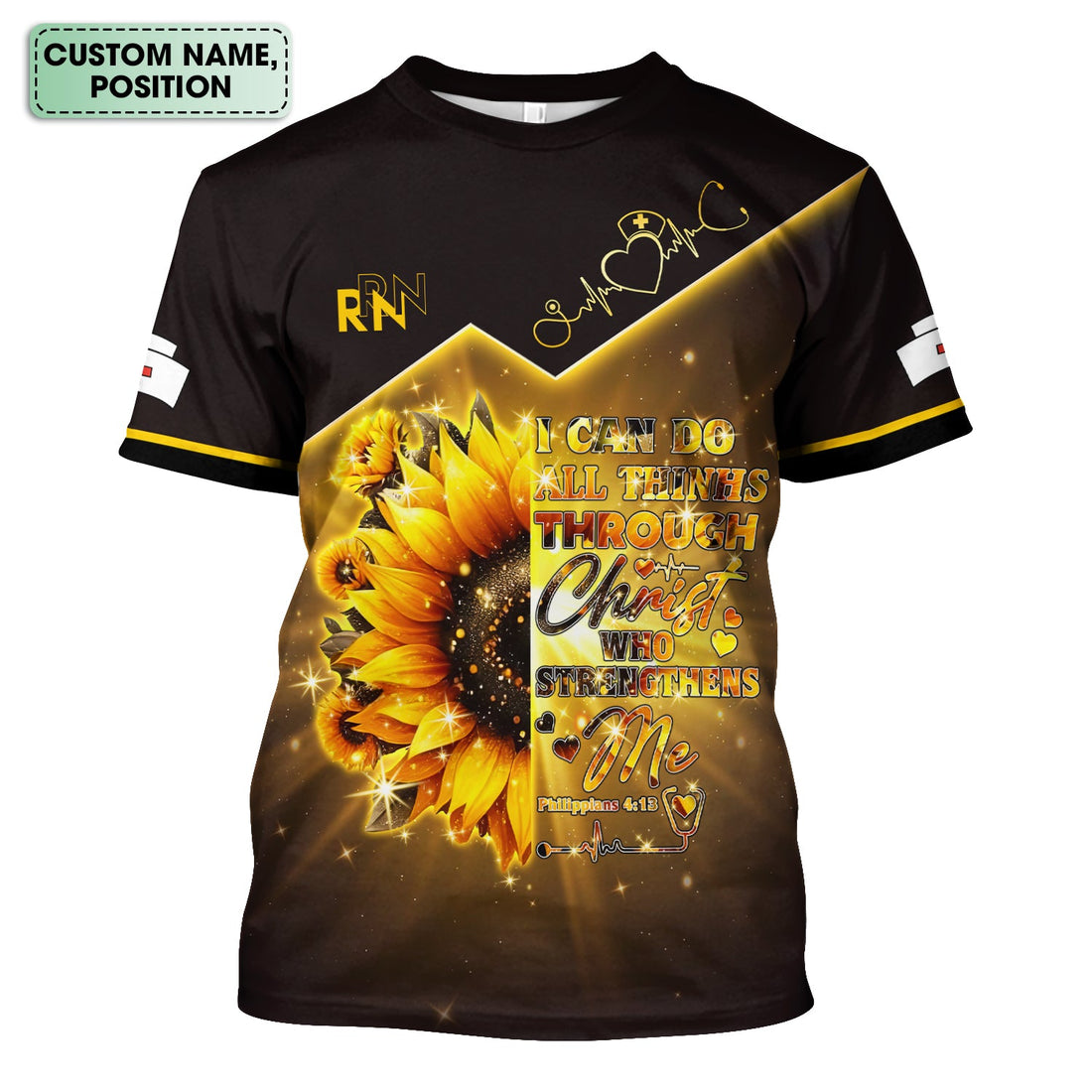 Personalized Faith Nurse Shirt - All Things Through Christ Graphic Tee - Gift for Christian Nurses RN LPN CNA