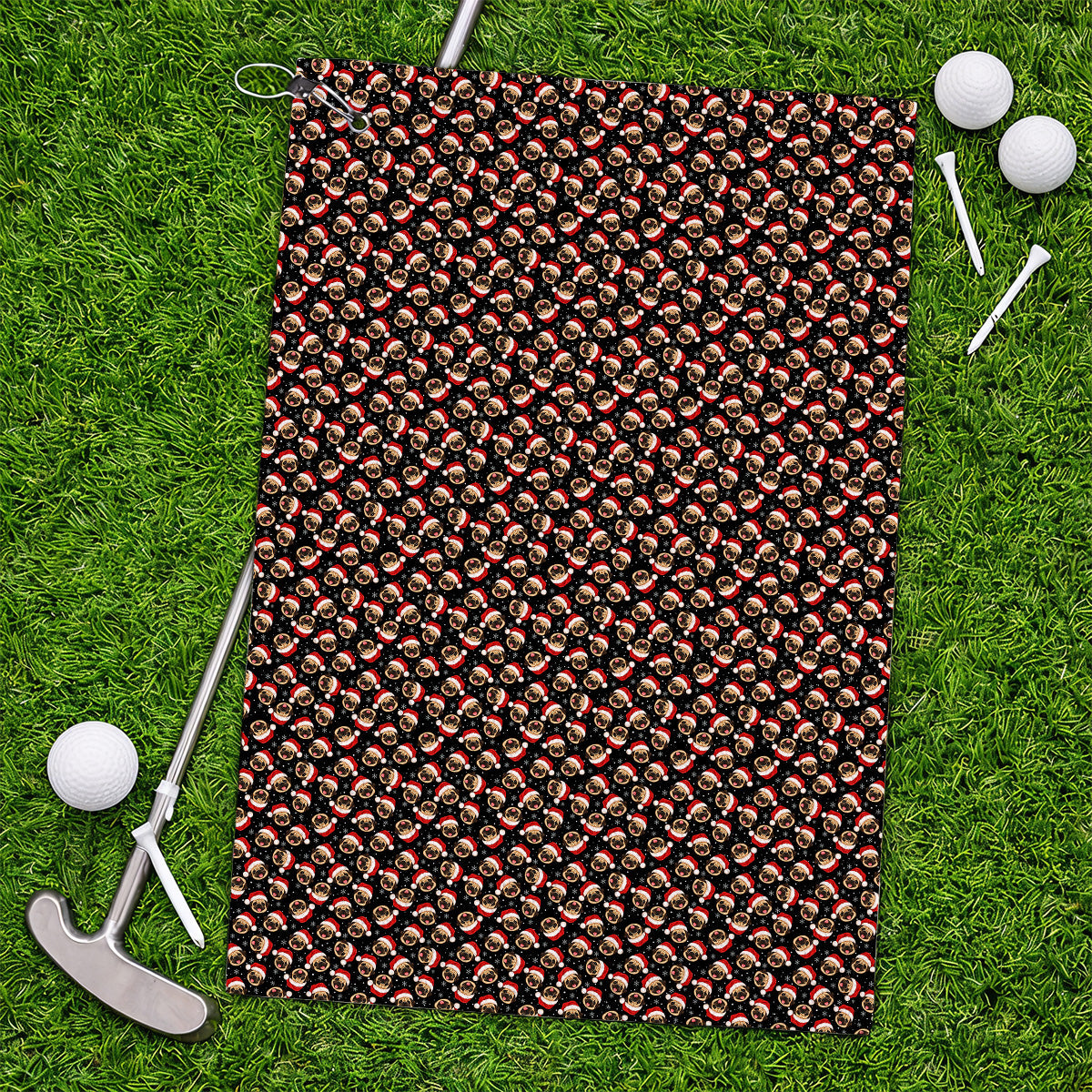 Funny Christmas Pug Golf Towels, Pug Pattern Golf Towel For Dog Lovers, Xmas Golf Gift For Golfers