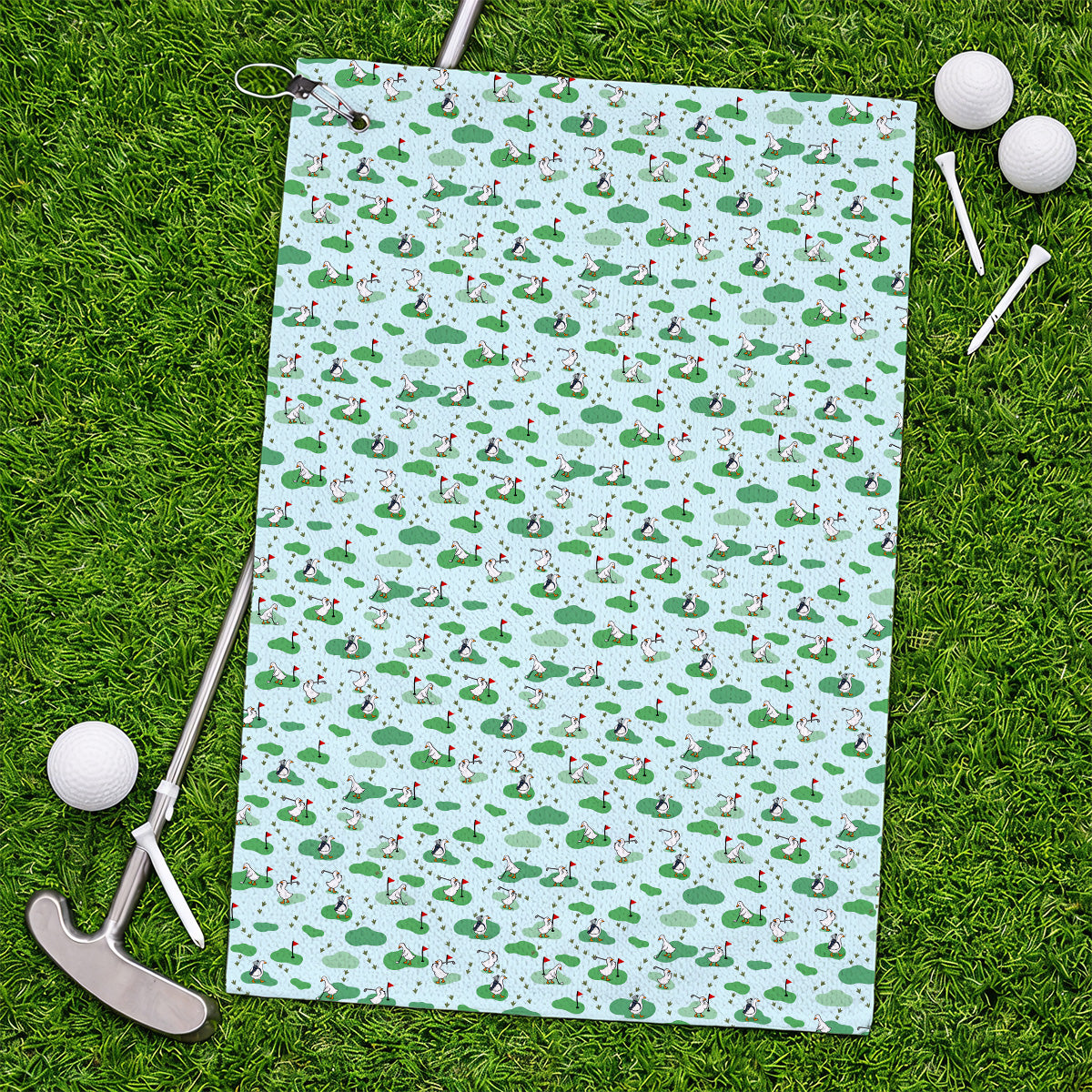 Funny Goose Golf Towels, Playful Golfing Goose Pattern Golf Towels, Golf Gift For Golfers