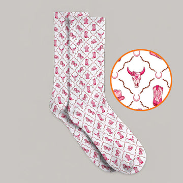 Pink Cowgirl Golf Socks, Western Rodeo Pattern Golf Sock, Funny Golf Gift For Golfers
