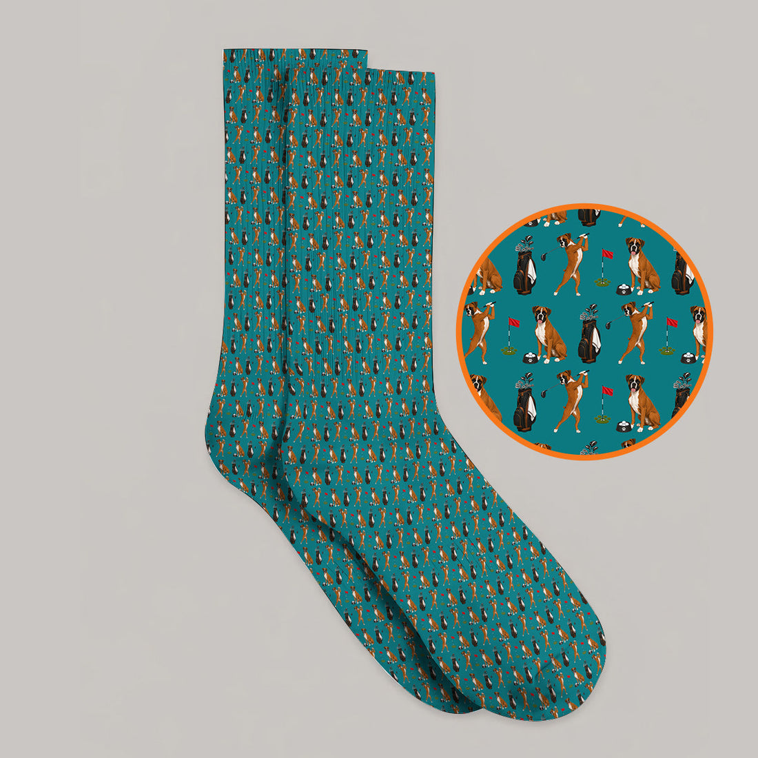Crazy Boxer Golf Socks, Boxer Golf Pattern Sock for Golfer, Dog Lover Golf Gift