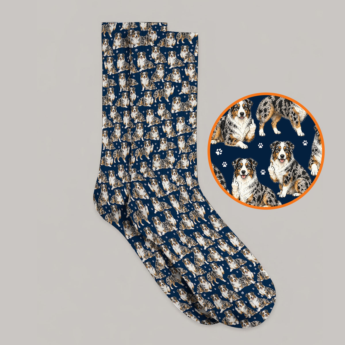 Australian Shepherd Golf Sock, Funny Blue Merle Aussie Pattern Golf Socks, Golf Gift For Golfer