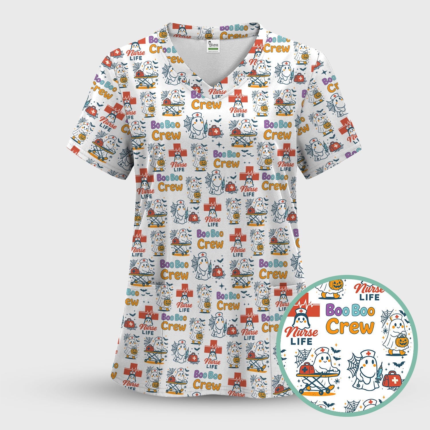 Cute Ghost Nurse Shirt for Halloween - Spooky Boo Boo Crew & Medical Icons Graphic Tee - Gift for ER LPN CNA Nurses