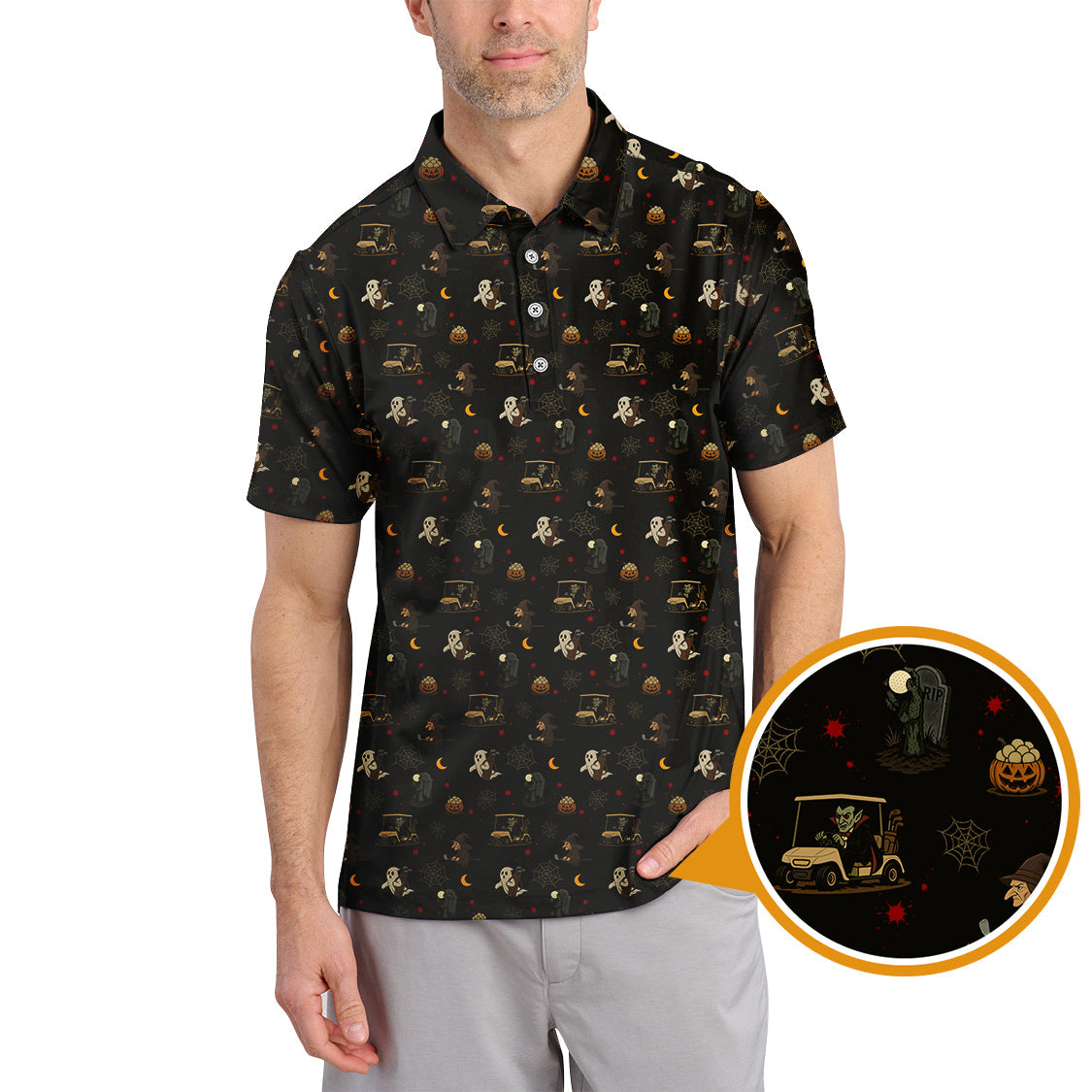 Halloween Golf Shirt For Golfer, Pattern Golf Shirt, Crazy Golf Shirt, Golf Gift For Men