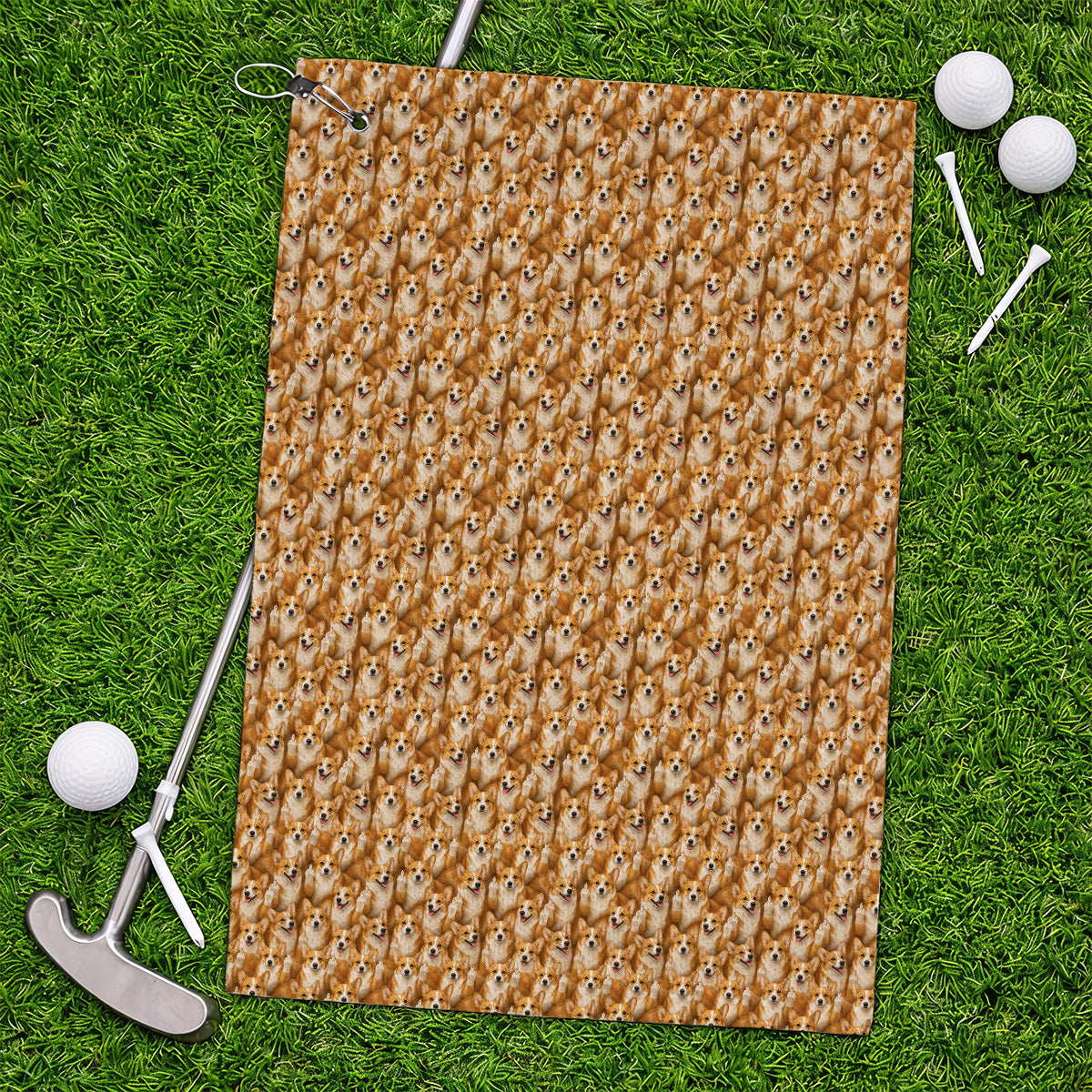Crazy Corgi Golf Towel, Corgi Pattern Golf Towels, Golf Gift For Golfer