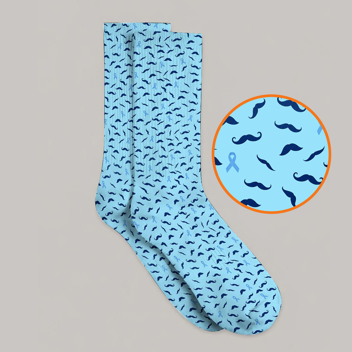 Prostate Cancer Awareness Golf Socks, Blue Ribbon Mustache Pattern Golf Sock, Support Gift for Golfers