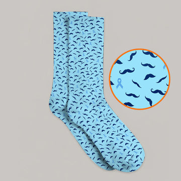 Prostate Cancer Awareness Golf Socks, Blue Ribbon Mustache Pattern Golf Sock, Support Gift for Golfers