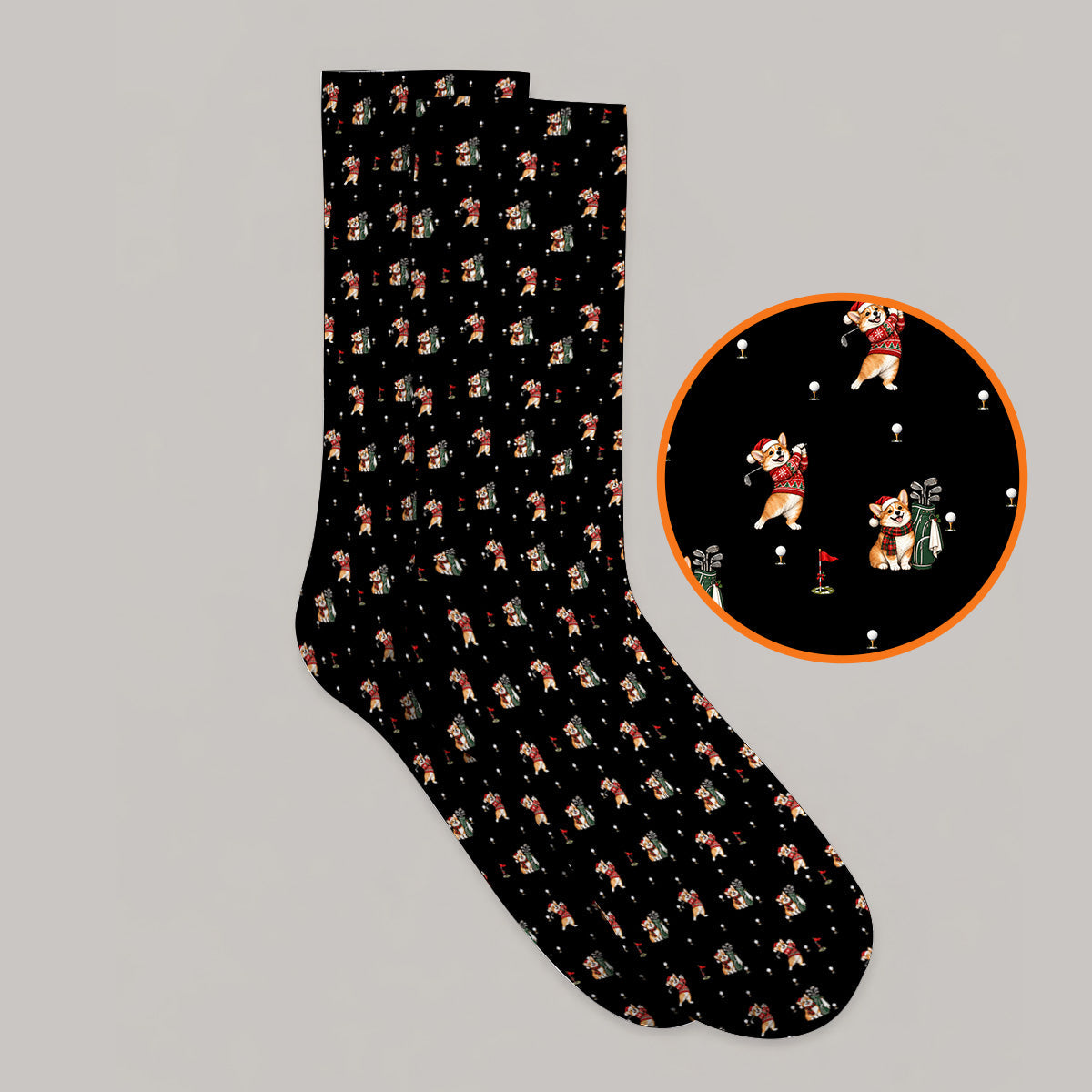 Crazy Corgi Christmas Golf Socks, Xmas Corgi Pattern Golf Sock, Golf Gift For Golfers