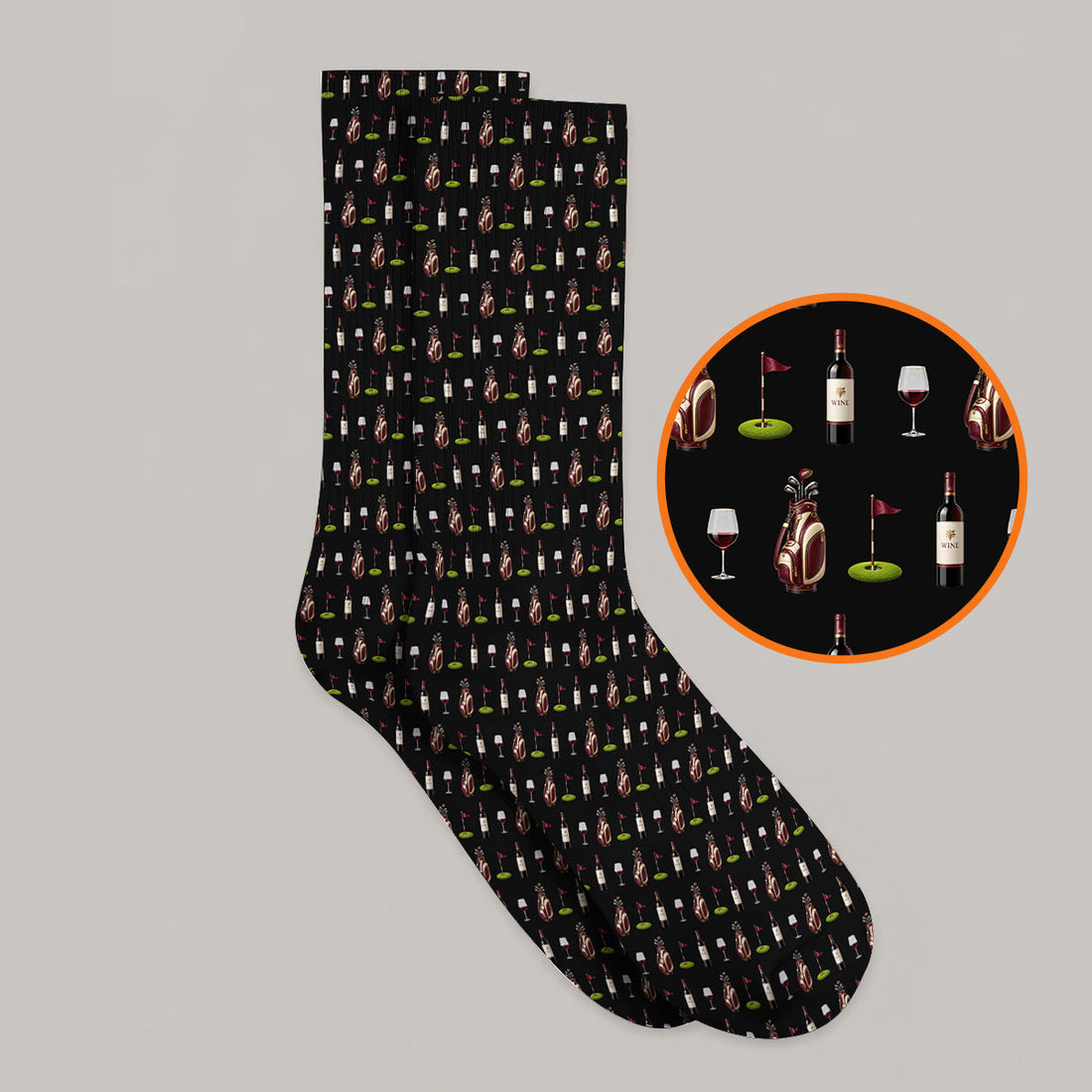 Wine & Golf Socks, Vintage Red Sock Pattern Golf Shirt , Crazy Golf Gift For Golfers