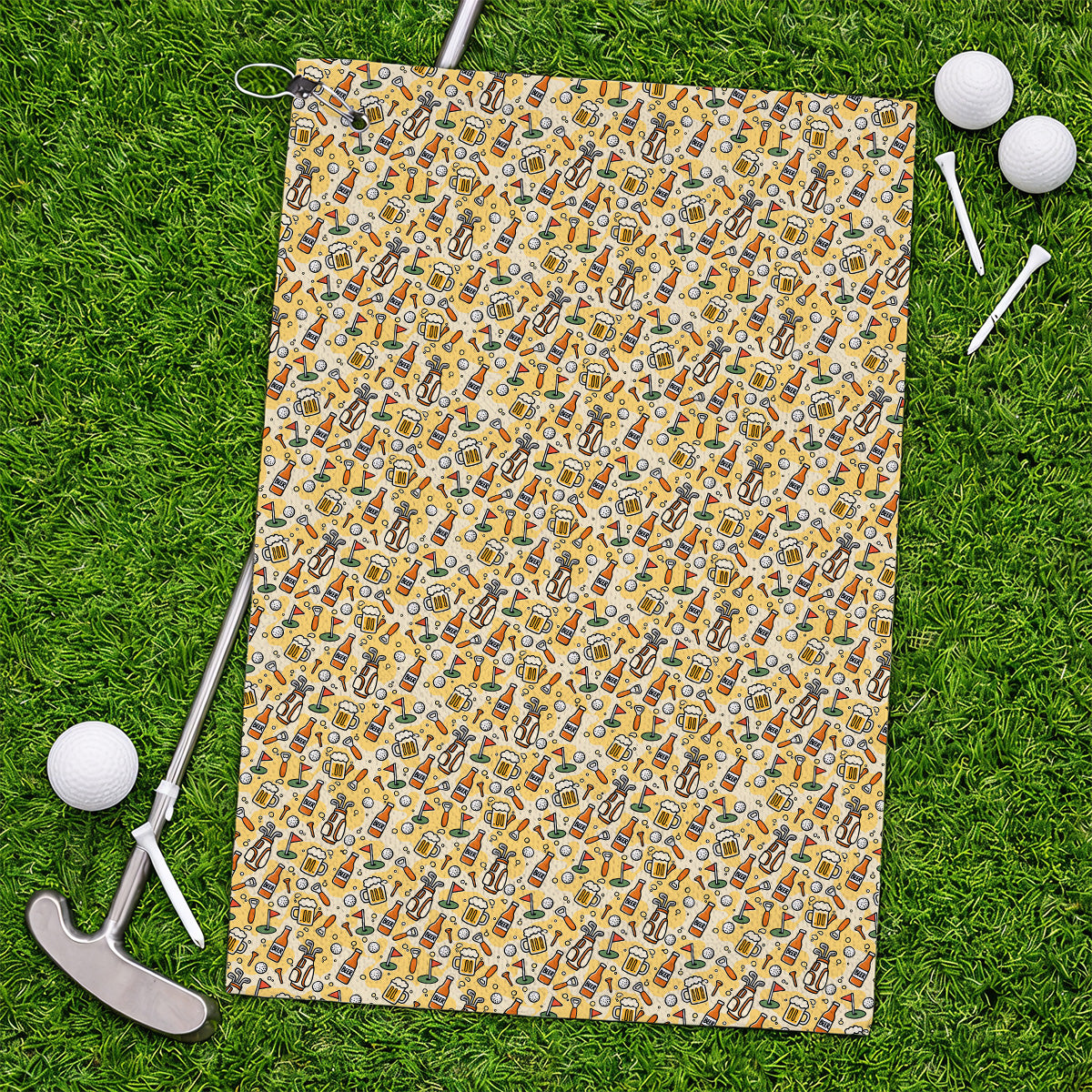 Funny Beer Pattern Golf Towels, Retro Golf Clubs And Beer Golf Towel, Unique Golfing Gift For Golfers