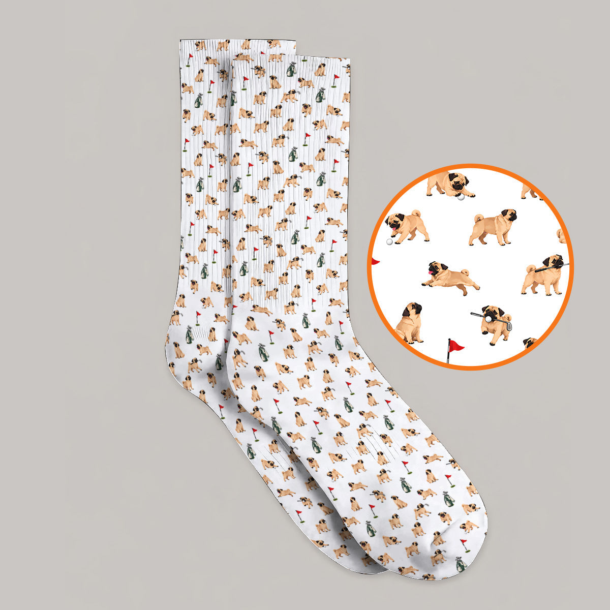 For Dog Lovers Crazy Pug Golf Socks, Pug Pattern Golf Sock, Golf Gift For Golfers