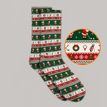 Funny Christmas Santa Golf Socks, Ugly Christmas Golf Pattern Sock, Xmas Gift For Golfer