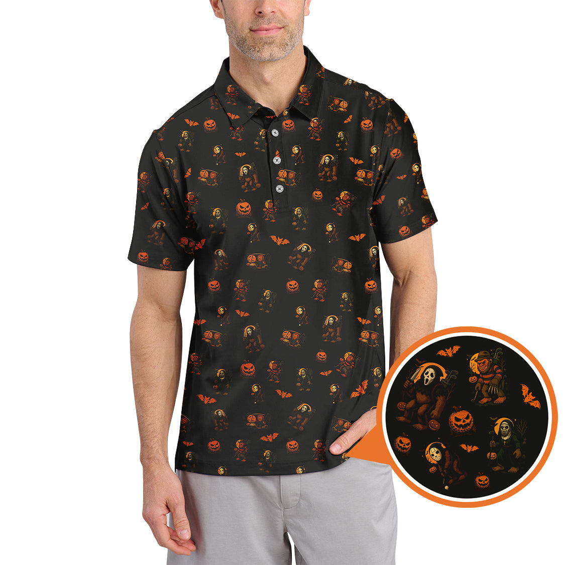Funny Pattern Golf Shirt, Bigfoot Golf Shirt, Halloween Golf Shirt For Golfer