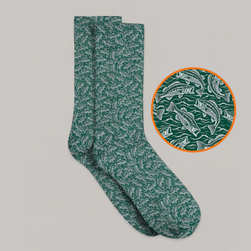 Vintage Bass Fishing Golf Socks, Forest Green Fish & Water Pattern Sock, Golf Apparel Gift for Fishing Lovers