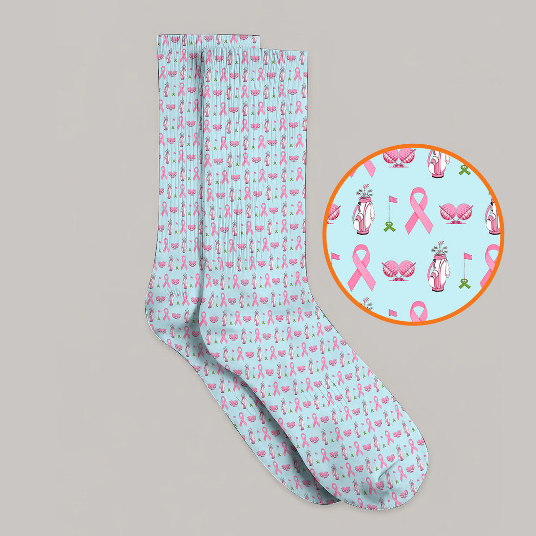 Breast Cancer Pattern Golf Socks, Pink Ribbon Golf Sock for Golf Lovers, Support Breast Cancer Awareness Gift