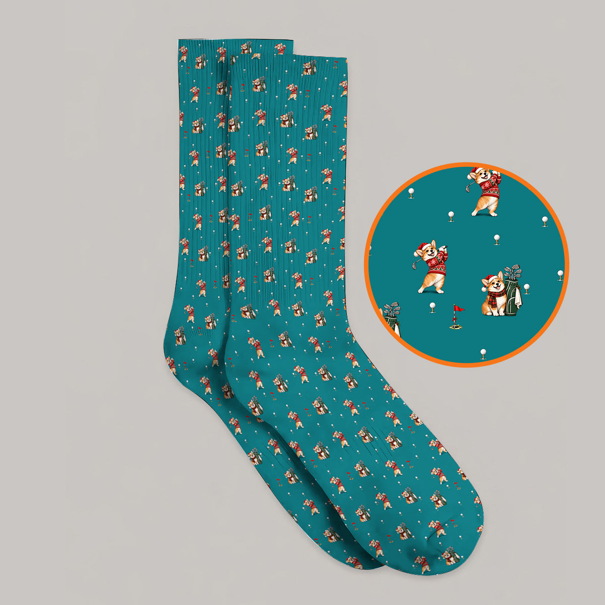 Crazy Corgi Christmas Golf Socks, Xmas Corgi Pattern Golf Sock, Golf Gift For Golfers