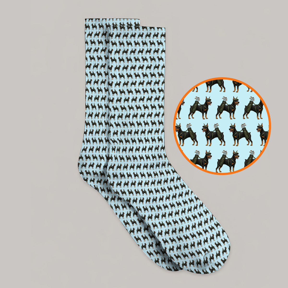 Doberman Golf Socks, Crazy Doberman Pattern Golf Sock, Dog Lover Golf Gift