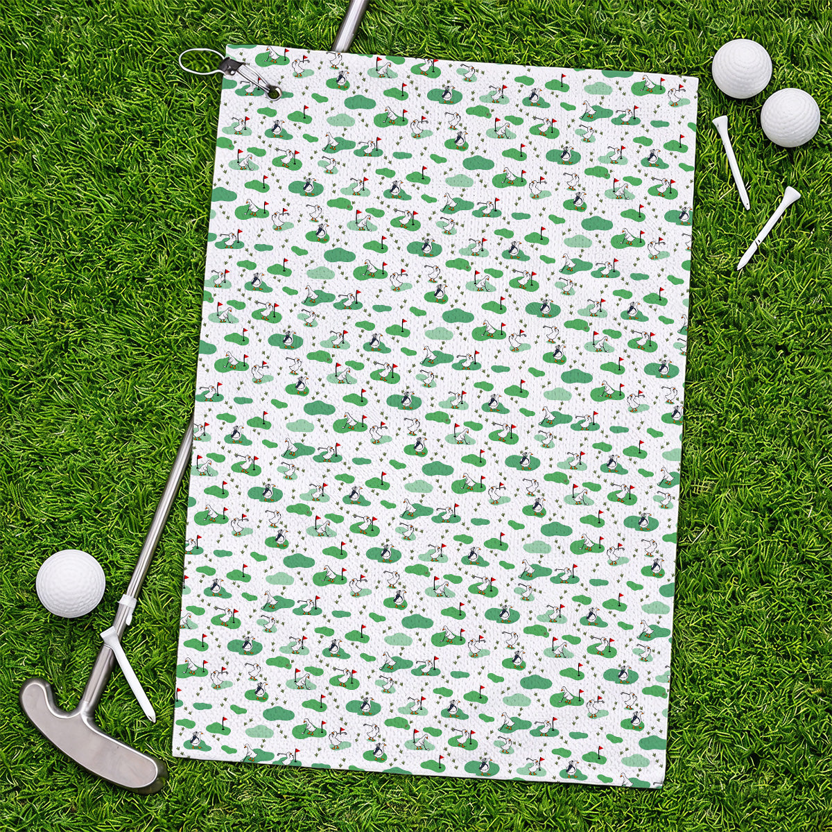 Funny Goose Golf Towels, Playful Golfing Goose Pattern Golf Towels, Golf Gift For Golfers