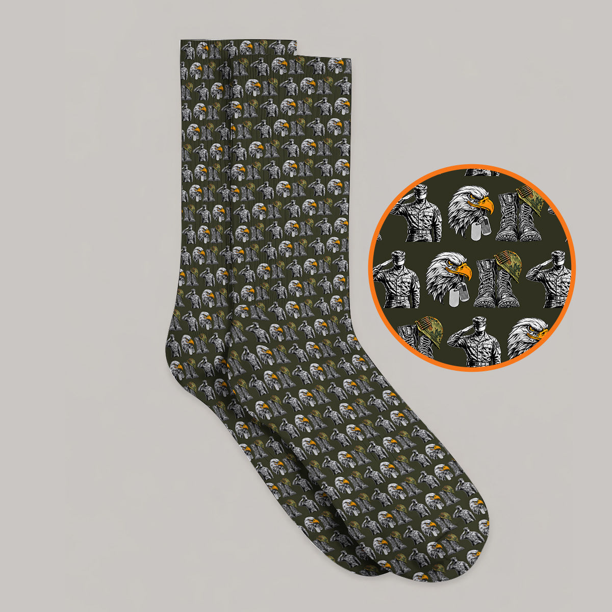 Veteran Eagle Golf Socks, Military Soldier & Army Tribute Pattern Golf Sock, Patriotic Veterans Day Golf Gift for Golfer