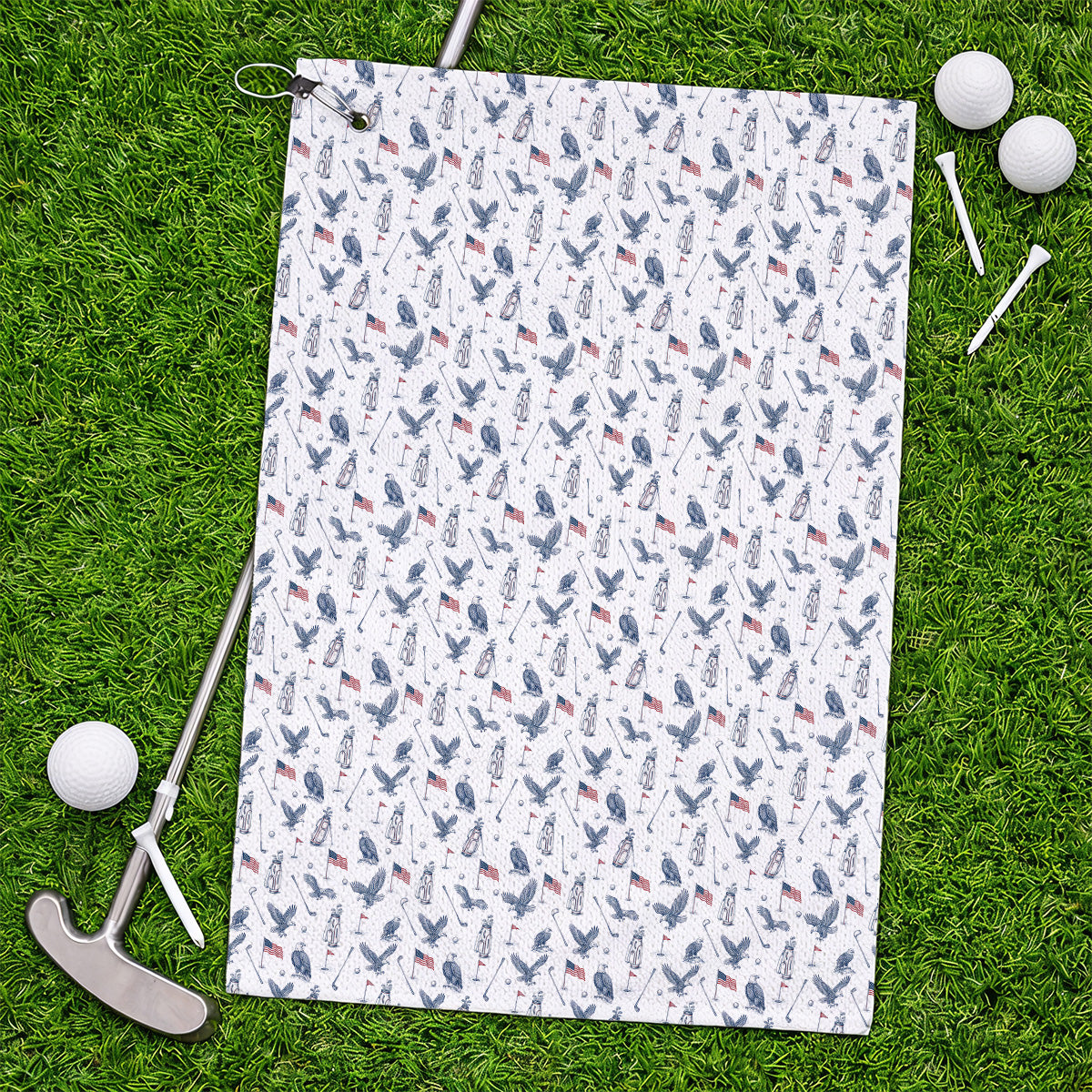 Patriotic Eagle Golf Towel, American Flag Pattern Golf Towels, USA Independence Golf Apparel