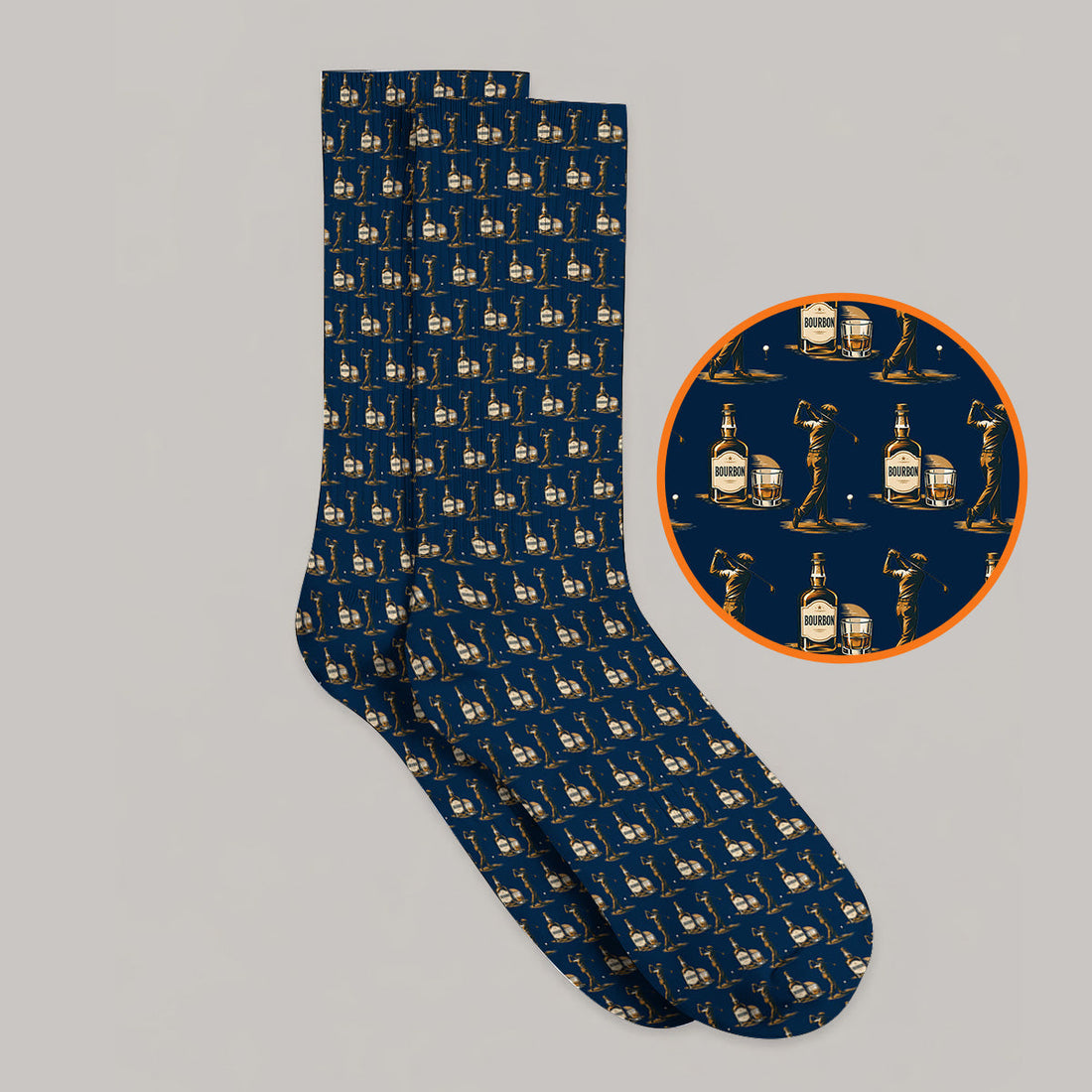 Bourbon Golf Socks, Whiskey Lover Golf Pattern Sock, Funny Golf Gift For Golfer