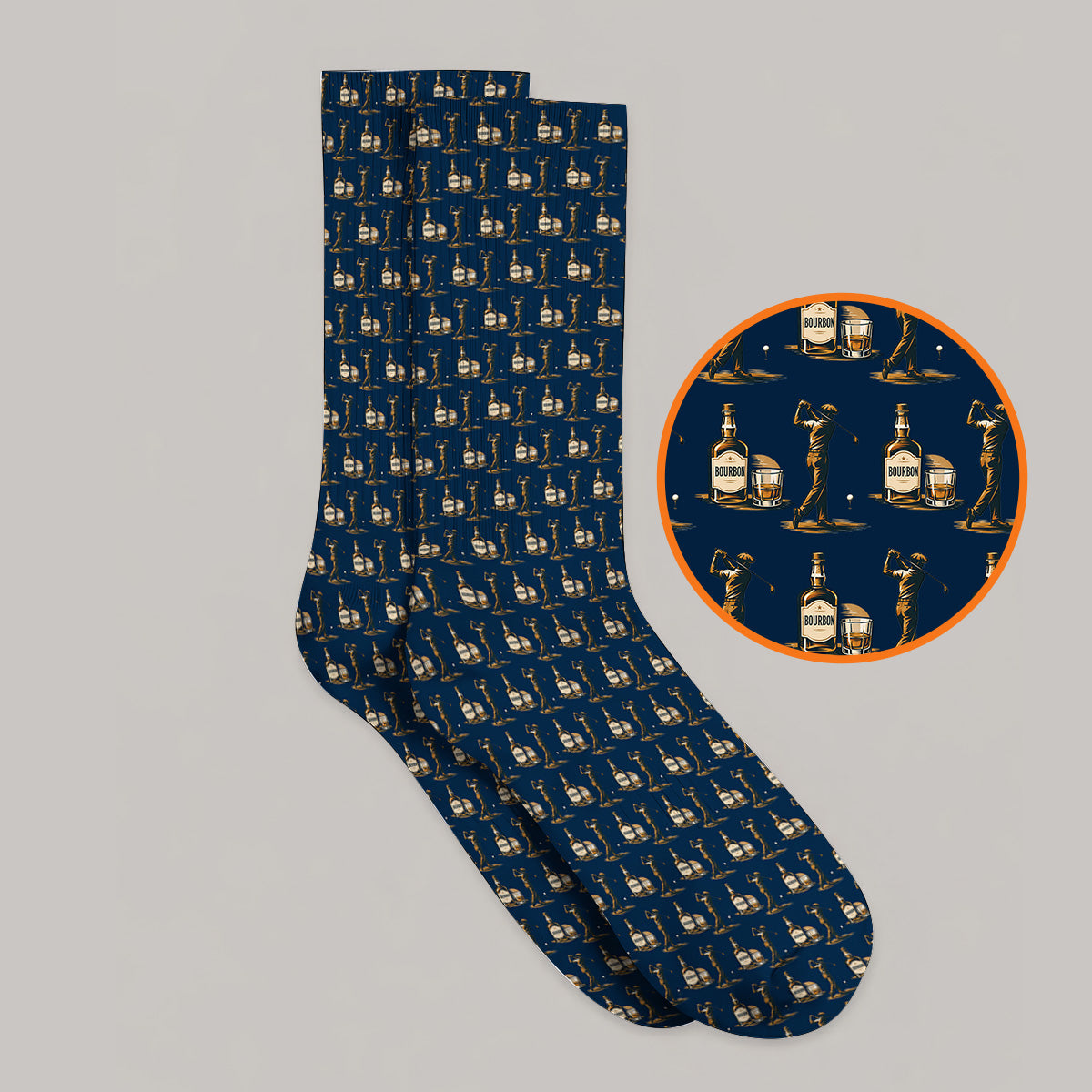 Bourbon Golf Socks, Whiskey Lover Golf Pattern Sock, Funny Golf Gift For Golfer