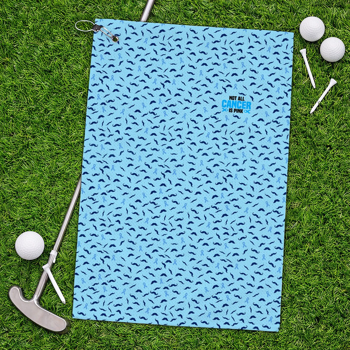 Prostate Cancer Awareness Golf Towels, Blue Ribbon Mustache Pattern Golf Towel, Support Gift for Golfers