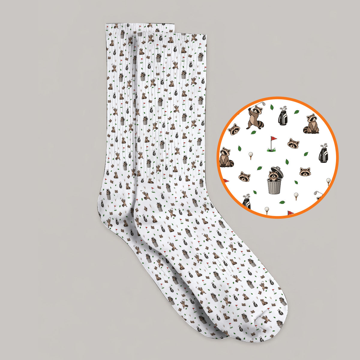 Raccoon Golf Socks, Playful Raccoon Golf Pattern Sock, Funny Animal Golf Footwear for Golfer