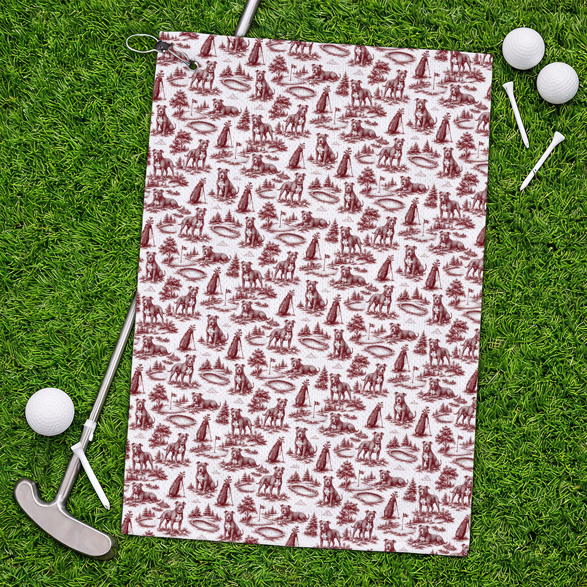 Crazy Pit Bull Golf Towels For Golfer, Toile de Jouy Pit Bull Pattern Golf Towel, Dog Lover Golf Gift