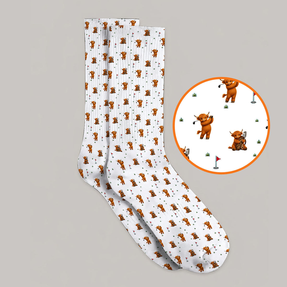 Highland Cow Swing Socks, Highland Cow Golfer Sock, Crazy Golf Gift For Golfer