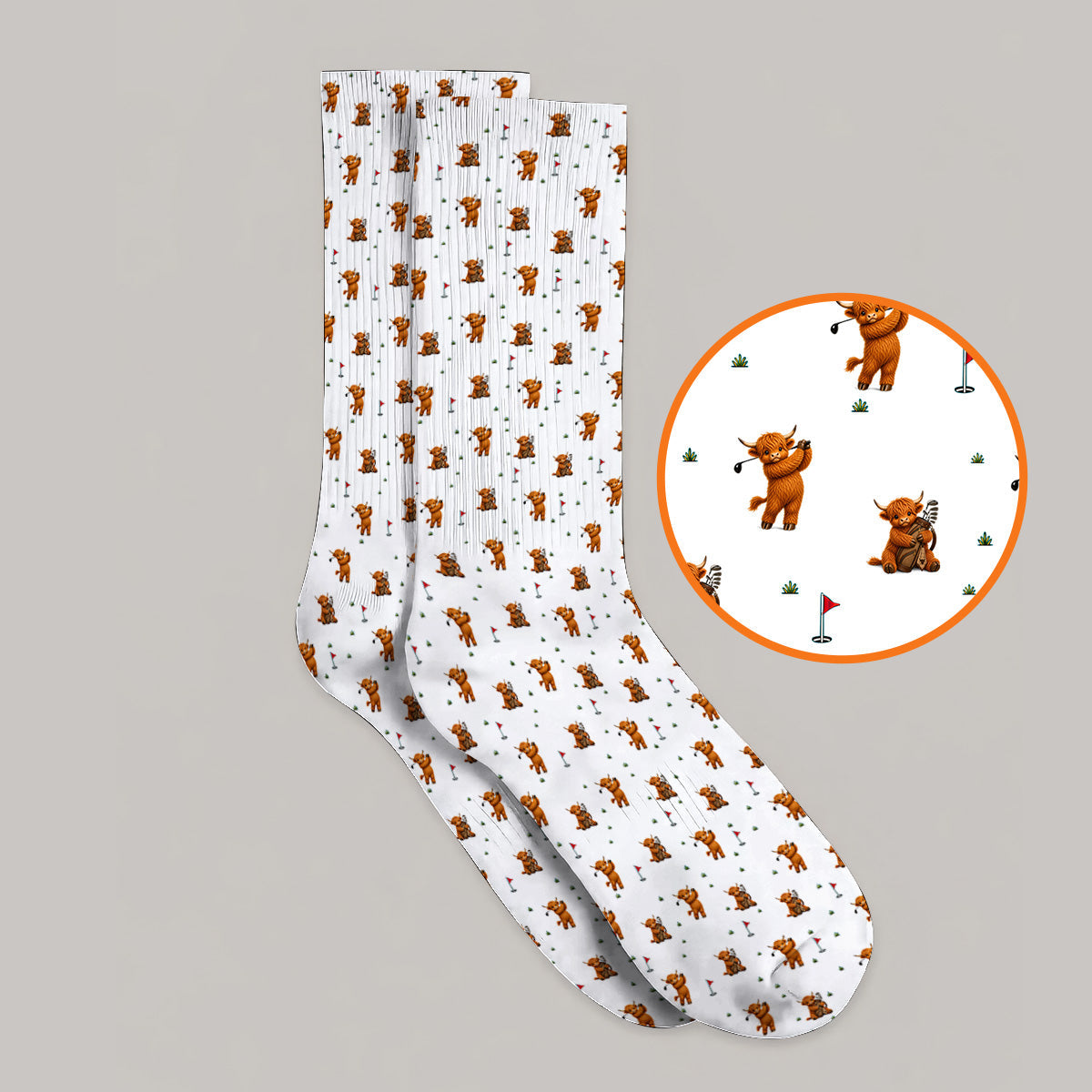 Highland Cow Swing Socks, Highland Cow Golfer Sock, Crazy Golf Gift For Golfer