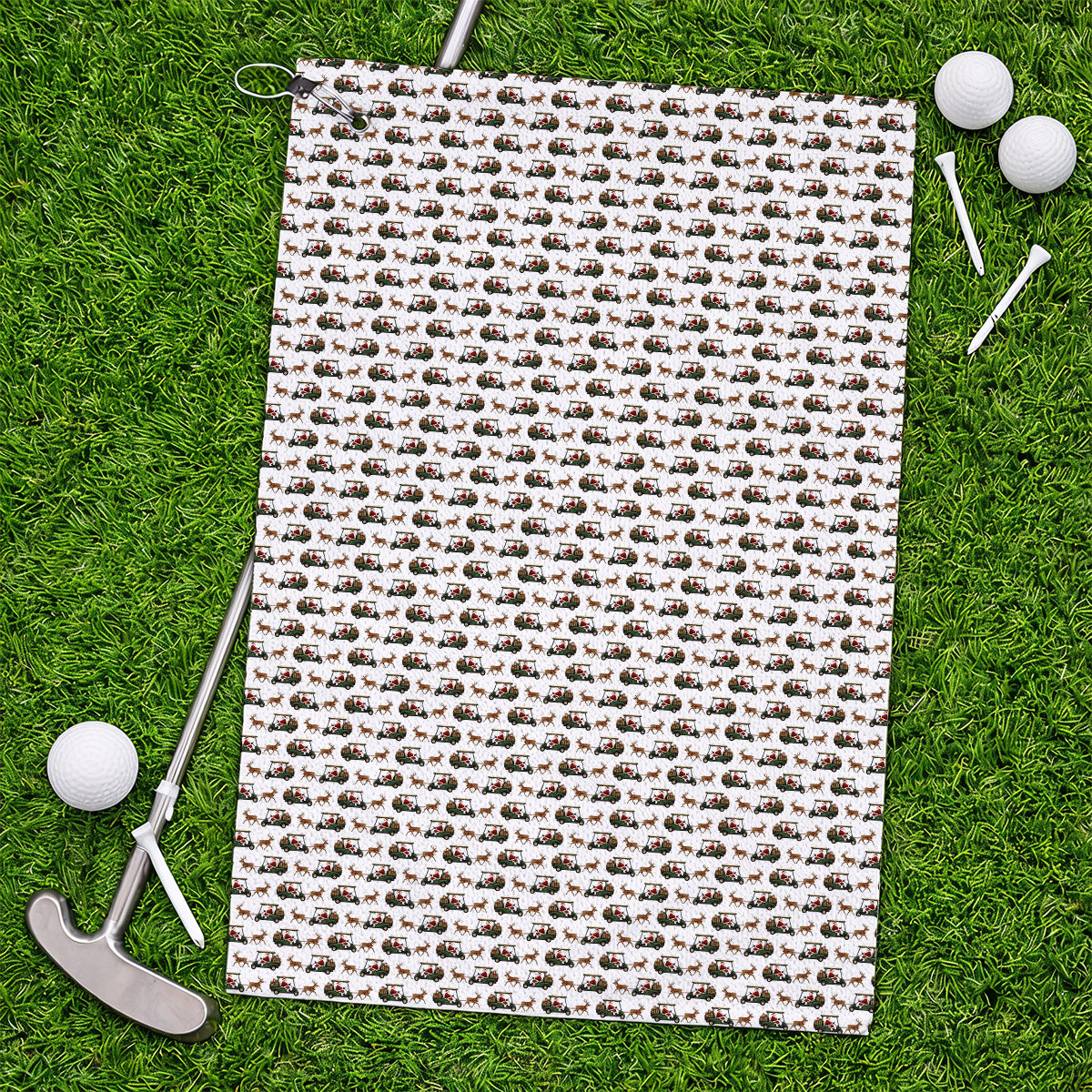Santa Reindeer Golf Cart Towels, Xmas Pattern Golf Towel, Crazy Christmas Golf Gift