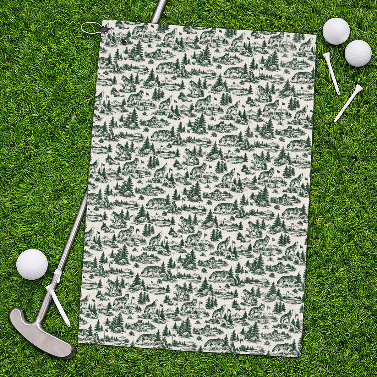 Vintage Wolf Golf Towels, Wilderness Wolf Pattern Golf Towel, Nature Inspired Golf Gift for Golfers