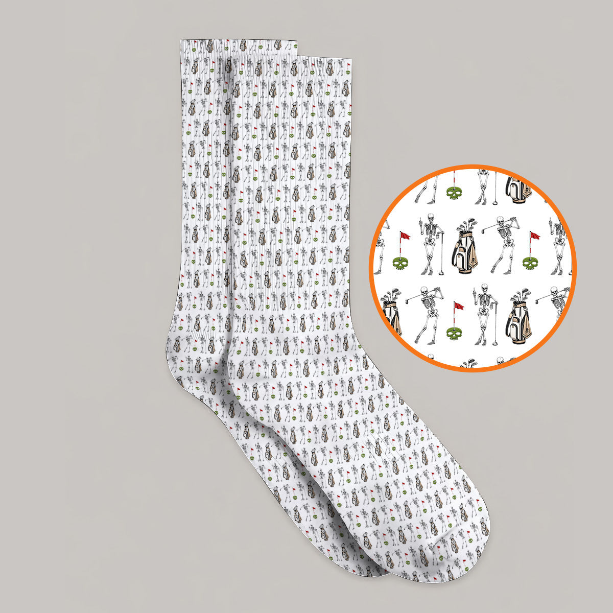 Skeleton Pattern Golf Socks, Funny Skeleton Golf Sock, Golf Gift For Golfer