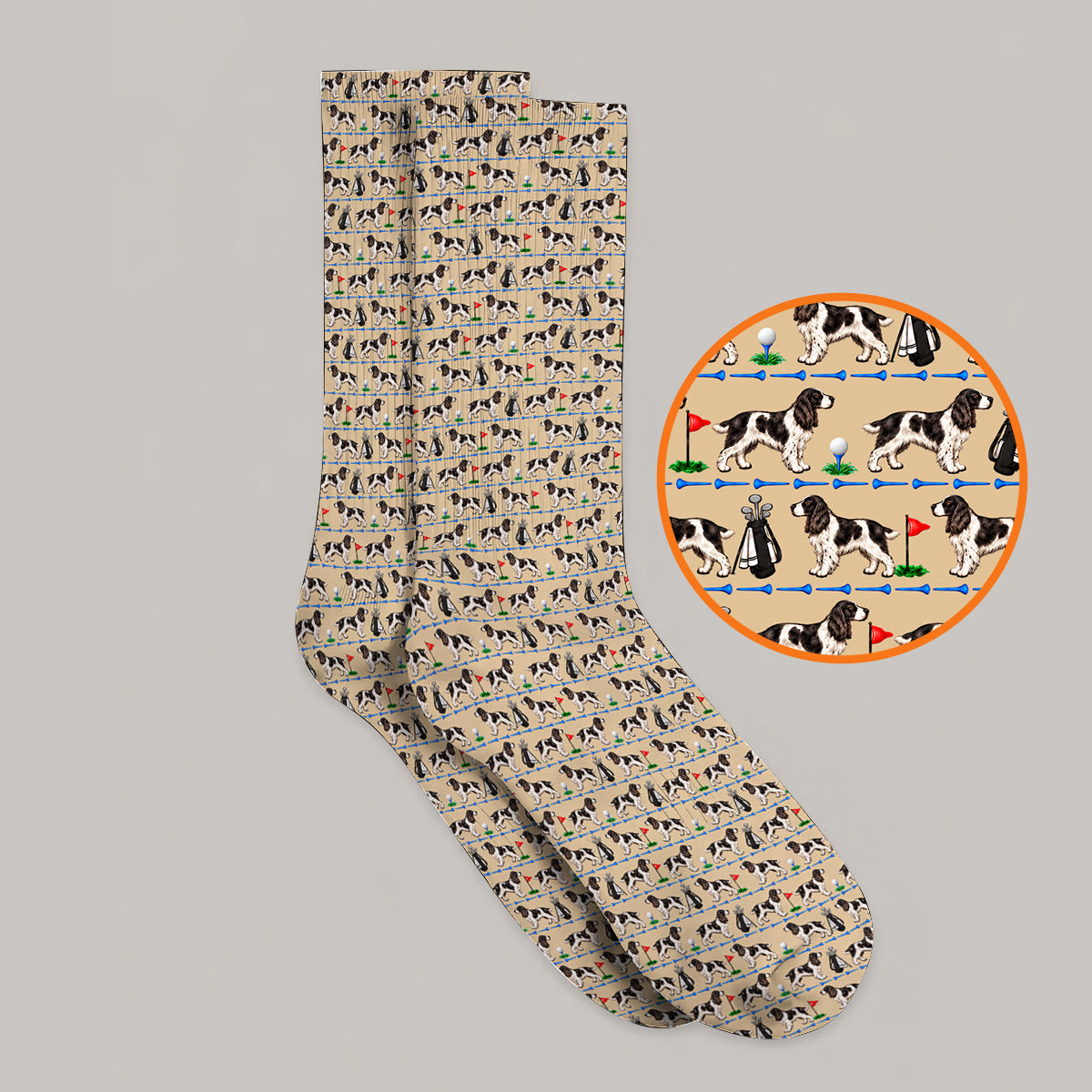 English Springer Spaniel Golf Socks, Crazy Pattern Golf Sock For Dog Lovers, Golf Gift For Golfer