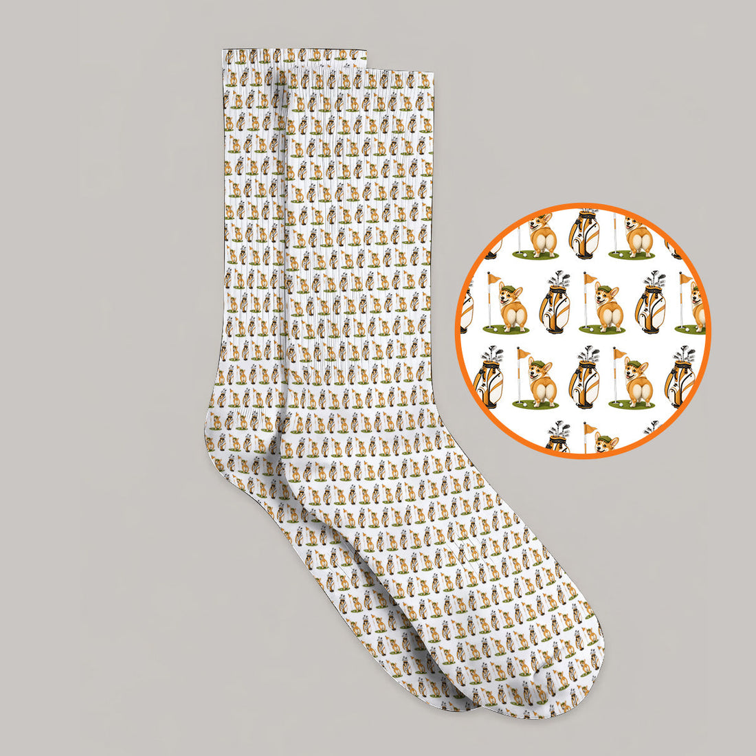 Funny Corgi Golf Socks, Corgi Pattern Golf Sock, Golf Gift For Golfer